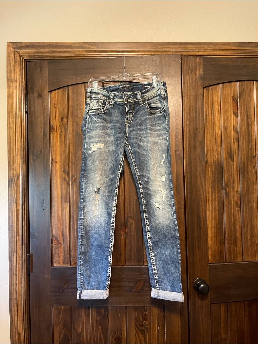 Silver Jeans Light-Med Wash Distressed Boyfriend Jeans